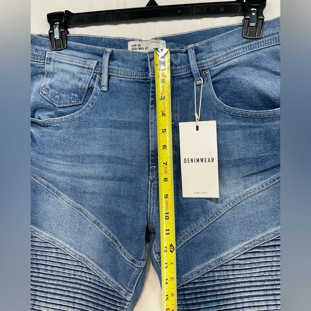 Zara Man Denim Collection Size 32 Blue Biker‎ Moto Skinny Jeans New With Tags